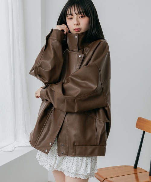 Heather(ヘザー)の「フェイクレザーBIGライダースブルゾン 656557(ブルゾン・レディース・アイボリー/ブラウン/ブラック・FREE)」の8枚目の写真