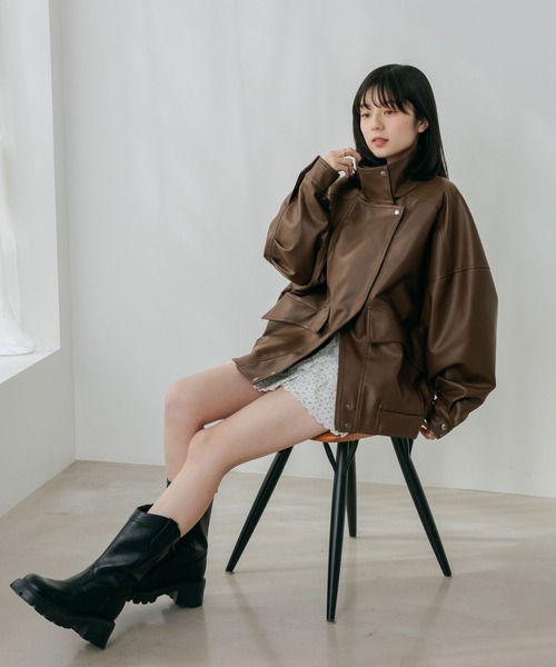 Heather(ヘザー)の「フェイクレザーBIGライダースブルゾン 656557(ブルゾン・レディース・アイボリー/ブラウン/ブラック・FREE)」の11枚目の写真