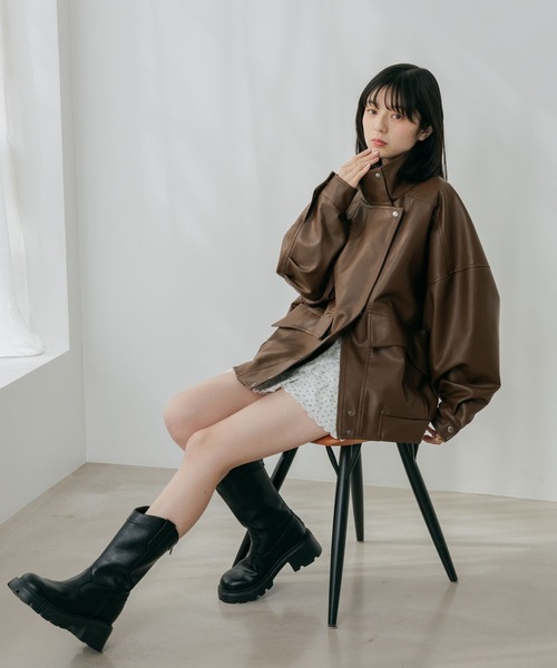 Heather(ヘザー)の「フェイクレザーBIGライダースブルゾン 656557(ブルゾン・レディース・アイボリー/ブラウン/ブラック・FREE)」の12枚目の写真