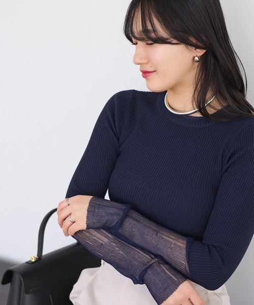 VIS(ビス)の「【WEB限定】袖シアー切り替えリブニットプルオーバー(ニット/セーター・レディース・キナリ/ネイビー/イエロー・FREE)」の16枚目の写真