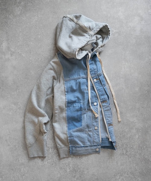 Iroquois（イロコイ）の「DENIM JKT×SWEATSHIRT HOODIE（パーカー・メンズ・ホワイト系その他/グレー/グレー×サックスブルー/ブラック×ブラック・4/2/5/3）」の4枚目の写真