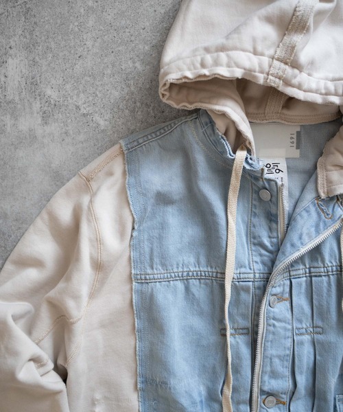 Iroquois（イロコイ）の「DENIM JKT×SWEATSHIRT HOODIE（パーカー・メンズ・ホワイト系その他/グレー/グレー×サックスブルー/ブラック×ブラック・4/2/5/3）」の8枚目の写真