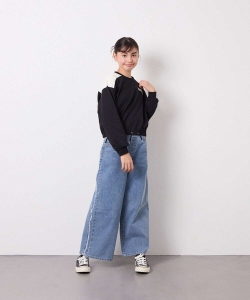 a.v.v（アーヴェヴェ）の「[120-160]フリンジケミカルワイドデニム（その他パンツ・キッズ・ブルー/チャコールグレー・120/140/130/150/160）」の6枚目の写真