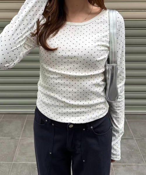 mebole（メボレ）の「ラウンドネックドットTシャツ（Tシャツ/カットソー・レディース・ホワイト・FREE）」の8枚目の写真
