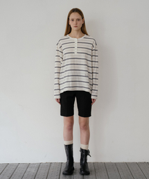 Henley neck stripe longsleeve T-shirt [KNSS05TS01]_Ivory