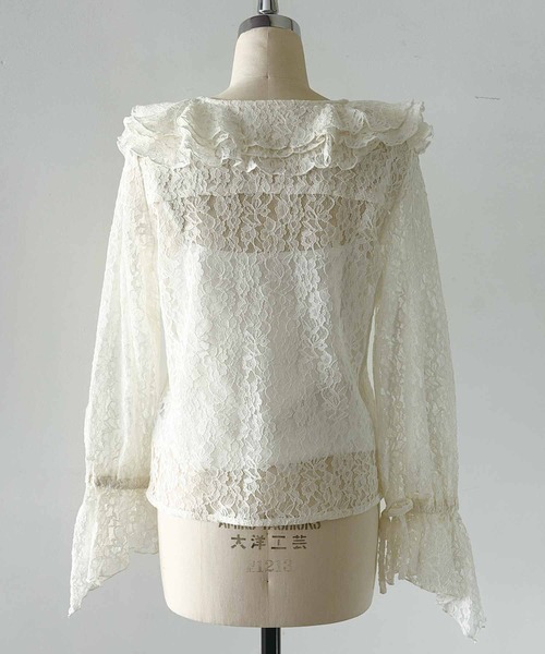 PICCIN PERLA（ピッチンペルラ）の「レースフリルブラウス（Tシャツ/カットソー・レディース・オフホワイト/ブラック・M）」の6枚目の写真