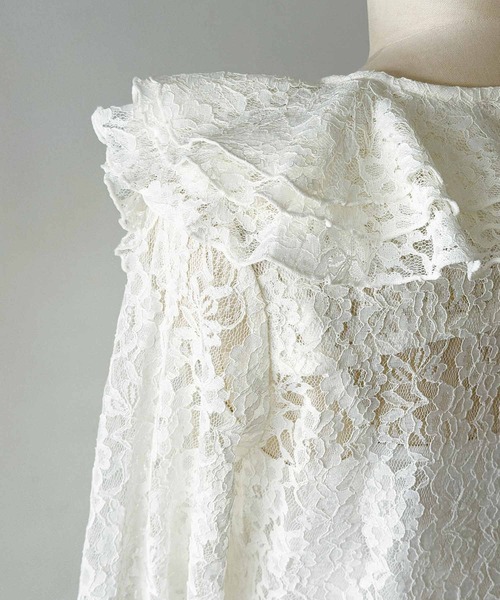 PICCIN PERLA（ピッチンペルラ）の「レースフリルブラウス（Tシャツ/カットソー・レディース・オフホワイト/ブラック・M）」の7枚目の写真