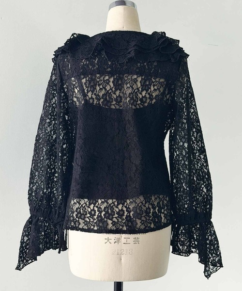 PICCIN PERLA（ピッチンペルラ）の「レースフリルブラウス（Tシャツ/カットソー・レディース・オフホワイト/ブラック・M）」の11枚目の写真