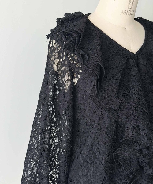 PICCIN PERLA（ピッチンペルラ）の「レースフリルブラウス（Tシャツ/カットソー・レディース・オフホワイト/ブラック・M）」の13枚目の写真
