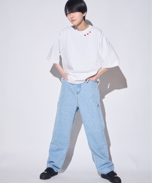 INTER FACTORY(インターファクトリー)の「あやせりんて ハート刺繍ラインストーンデニムパンツ(デニムパンツ・レディース・ブルー/ブラック・MEDIUM/SMALL)」の10枚目の写真