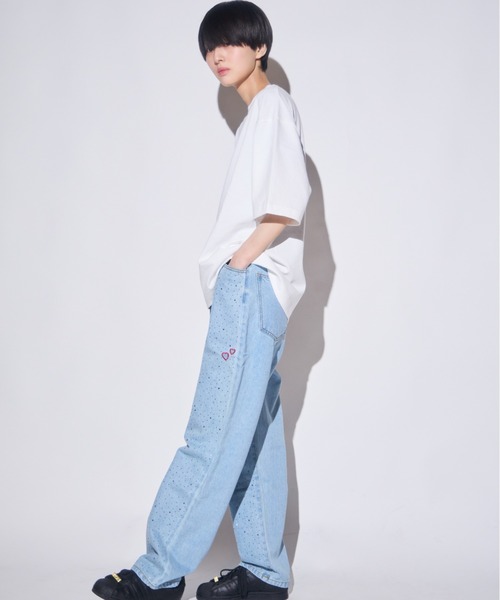 INTER FACTORY(インターファクトリー)の「あやせりんて ハート刺繍ラインストーンデニムパンツ(デニムパンツ・レディース・ブルー/ブラック・MEDIUM/SMALL)」の11枚目の写真