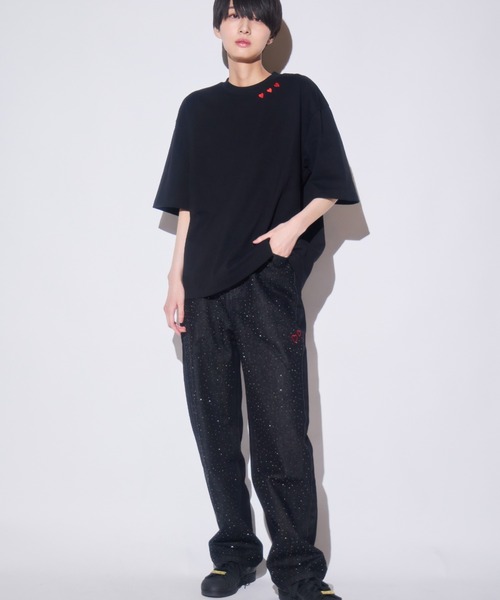 INTER FACTORY(インターファクトリー)の「あやせりんて ハート刺繍ラインストーンデニムパンツ(デニムパンツ・レディース・ブルー/ブラック・MEDIUM/SMALL)」の16枚目の写真