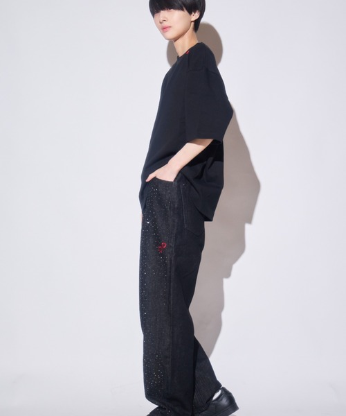 INTER FACTORY(インターファクトリー)の「あやせりんて ハート刺繍ラインストーンデニムパンツ(デニムパンツ・レディース・ブルー/ブラック・MEDIUM/SMALL)」の17枚目の写真