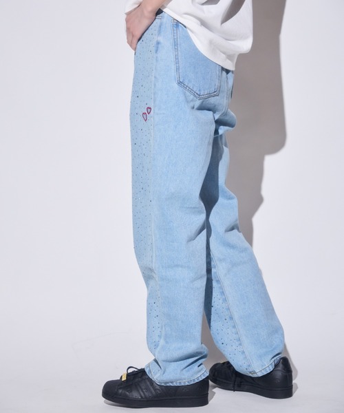 INTER FACTORY(インターファクトリー)の「あやせりんて ハート刺繍ラインストーンデニムパンツ(デニムパンツ・レディース・ブルー/ブラック・MEDIUM/SMALL)」の7枚目の写真
