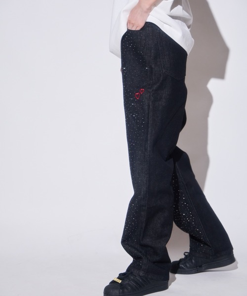 INTER FACTORY(インターファクトリー)の「あやせりんて ハート刺繍ラインストーンデニムパンツ(デニムパンツ・レディース・ブルー/ブラック・MEDIUM/SMALL)」の6枚目の写真