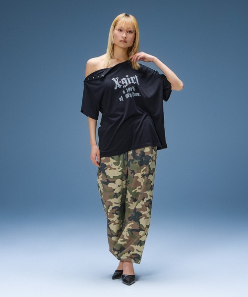 X-girl（エックスガール）の「2WAY SHOULDER S/S TEE（Tシャツ/カットソー・レディース・ブラック/ネイビー・ONE SIZE）」の5枚目の写真