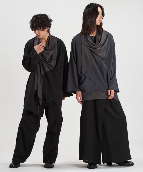 NO ID.(ノーアイディ)の「mcg3783-バックスリットマルチWAYドレープガウン(458006-440T)(その他トップス・メンズ・グレー/ブラック/ブラック×グレー・ONE SIZE)」の16枚目の写真