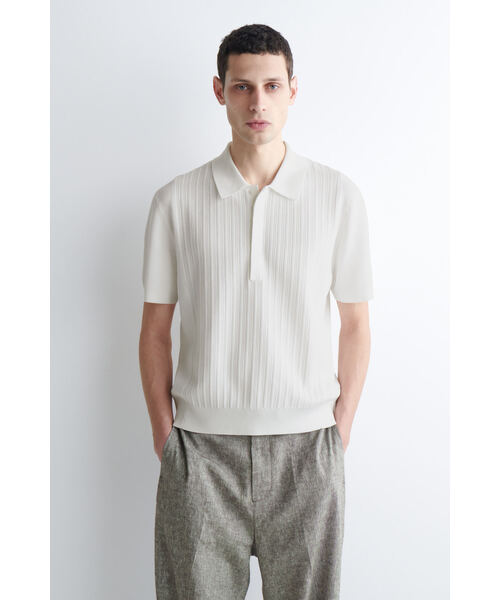 テクスチャードパネル　コットンポロシャツ