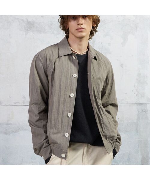 Men Casual Button Blouson Gray