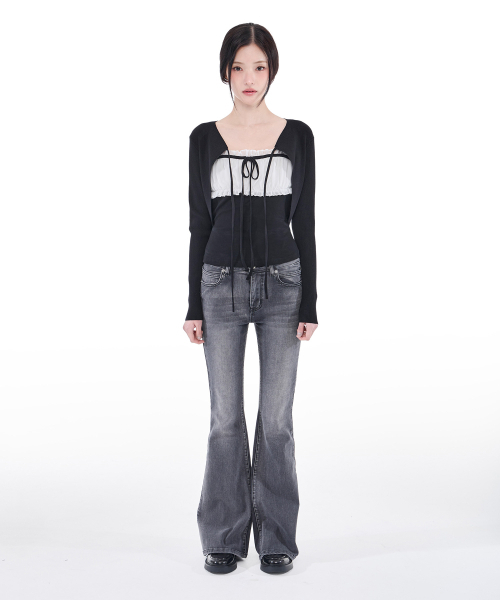ALKI ALKA（アルキアルカ）の「Ribbed Ribbon Bolero (Black)（ニット/セーター・レディース・ブラック・FREE）」の3枚目の写真