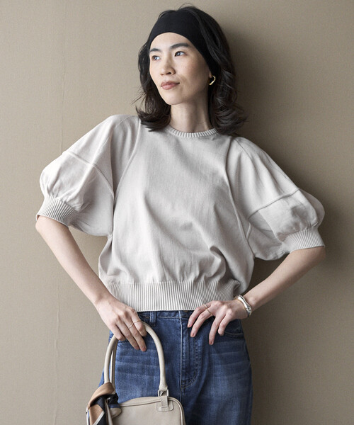Firsthand(ファーストハンド)の「Firsthand/ファーストハンド ジャパンメイド ホールガーメント パフスリーブ トップス(ニット/セーター・レディース・ブラック/ベージュ/レッド・FREE)」の2枚目の写真