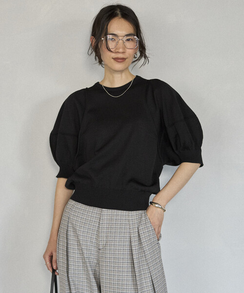 Firsthand(ファーストハンド)の「Firsthand/ファーストハンド ジャパンメイド ホールガーメント パフスリーブ トップス(ニット/セーター・レディース・ブラック/ベージュ/レッド・FREE)」の12枚目の写真