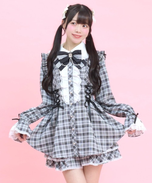 Secret Honey（シークレットハニー）の「サイドレースアップティアードスリーブセットアップ（セットアップ・レディース・ブラック/グレー/ブラックミックス・MEDIUM）」の3枚目の写真