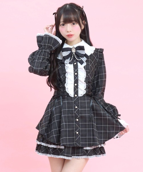 Secret Honey（シークレットハニー）の「サイドレースアップティアードスリーブセットアップ（セットアップ・レディース・ブラック/グレー/ブラックミックス・MEDIUM）」の2枚目の写真