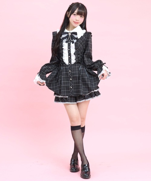 Secret Honey（シークレットハニー）の「サイドレースアップティアードスリーブセットアップ（セットアップ・レディース・ブラック/グレー/ブラックミックス・MEDIUM）」の7枚目の写真