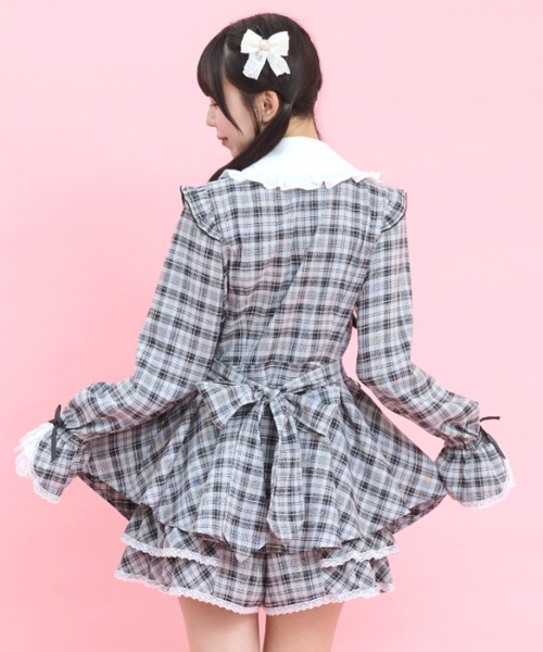 Secret Honey（シークレットハニー）の「サイドレースアップティアードスリーブセットアップ（セットアップ・レディース・ブラック/グレー/ブラックミックス・MEDIUM）」の6枚目の写真