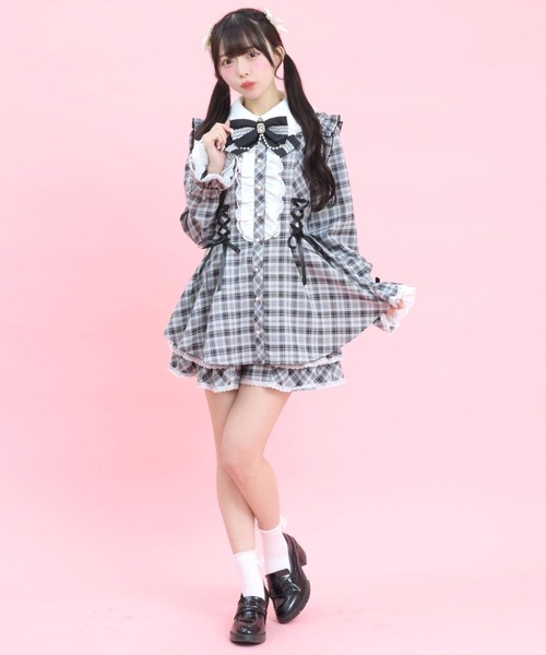 Secret Honey（シークレットハニー）の「サイドレースアップティアードスリーブセットアップ（セットアップ・レディース・ブラック/グレー/ブラックミックス・MEDIUM）」の4枚目の写真