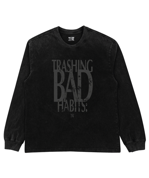 NAVYTEAM（ネイビーチーム）の「TRASHING BAD HABITS ピグメントダイングロングTシャツ（Tシャツ/カットソー・レディース・ブラック×グレー/ブラック×ベージュ・1/2/3）」の2枚目の写真