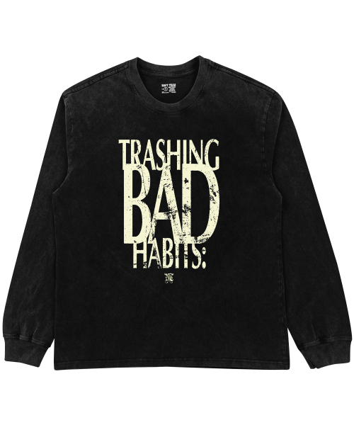 NAVYTEAM（ネイビーチーム）の「TRASHING BAD HABITS ピグメントダイングロングTシャツ（Tシャツ/カットソー・レディース・ブラック×グレー/ブラック×ベージュ・1/2/3）」の3枚目の写真