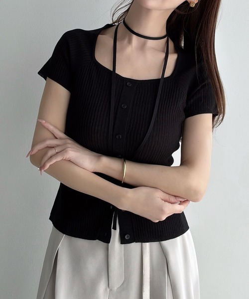 Meiru(メイル)の「(チョーカー付き)シアーリブニットプルオーバー(ニット/セーター・レディース・ブラック/ライトブルー/アイボリー・MEDIUM/LARGE)」の4枚目の写真