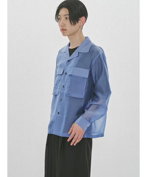 MIDIUMISOLID(ミディウミソリッド)の「MIDIUMISOLID Men’s シアーオープンカラーシャツ(シャツ/ブラウス・メンズ・ライトブルー/ブラック・48)」の4枚目の写真