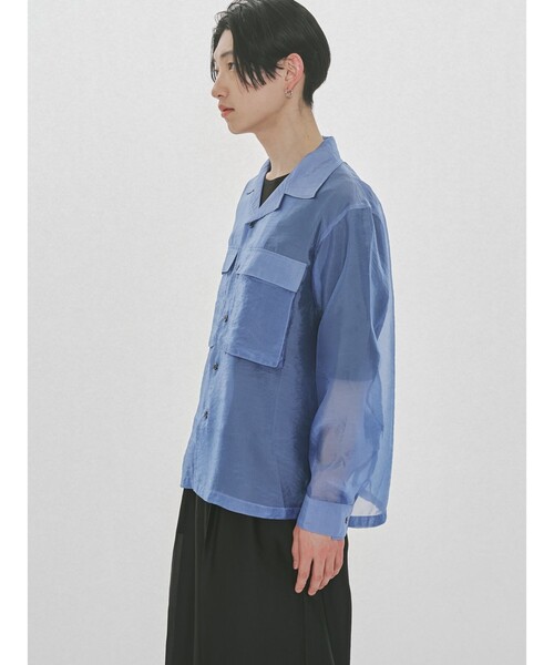 MIDIUMISOLID(ミディウミソリッド)の「MIDIUMISOLID Men’s シアーオープンカラーシャツ(シャツ/ブラウス・メンズ・ライトブルー/ブラック・48)」の5枚目の写真