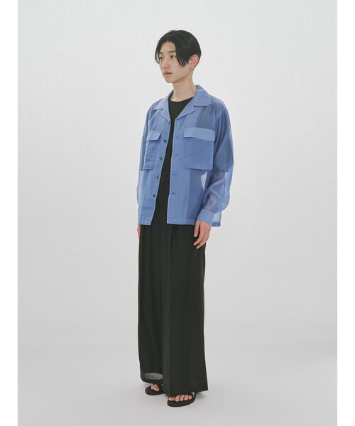 MIDIUMISOLID(ミディウミソリッド)の「MIDIUMISOLID Men’s シアーオープンカラーシャツ(シャツ/ブラウス・メンズ・ライトブルー/ブラック・48)」の8枚目の写真