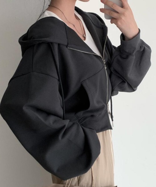 semplice(センプリチェ)の「ジップアップ パーカー ショートパンツ セット(セットアップ・レディース・ブラック/ブルー/グレー/ダークグレー・F)」の11枚目の写真