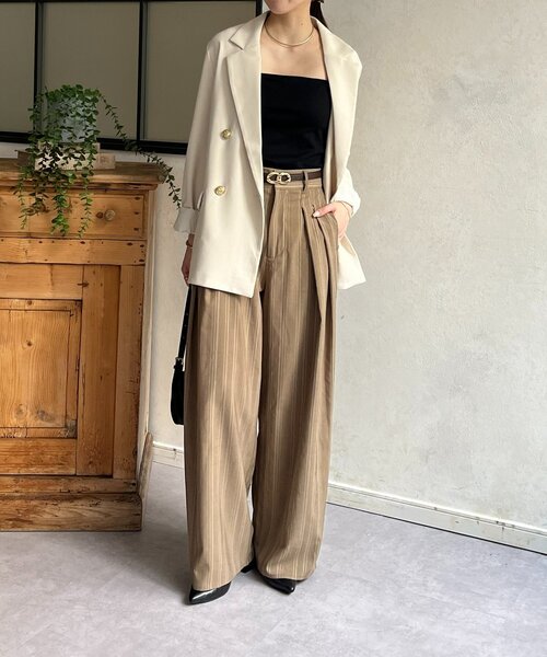Thevon(ゼボン)の「リネンタッチストライプタックパンツ(その他パンツ・レディース・ベージュ/ホワイト系その他/ブラウン・S/M)」の21枚目の写真