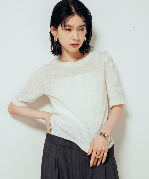 Shelly island（シェリーアイランド）の「ベロア半袖シャーリングTシャツ（Tシャツ/カットソー・レディース・ブラック/ホワイト・FREE）」の3枚目の写真