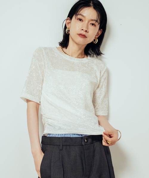 Shelly island（シェリーアイランド）の「ベロア半袖シャーリングTシャツ（Tシャツ/カットソー・レディース・ブラック/ホワイト・FREE）」の10枚目の写真