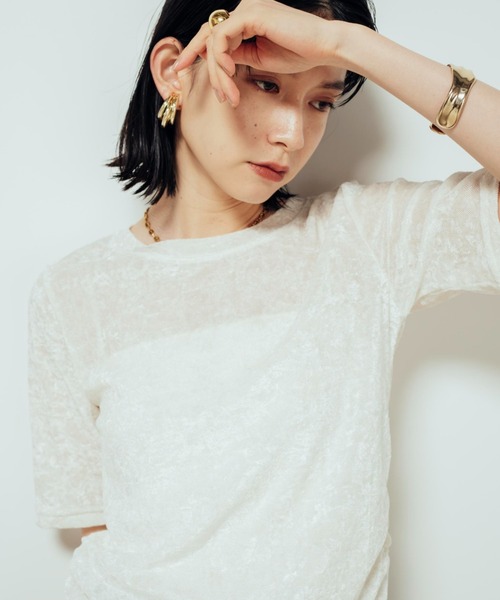 Shelly island（シェリーアイランド）の「ベロア半袖シャーリングTシャツ（Tシャツ/カットソー・レディース・ブラック/ホワイト・FREE）」の11枚目の写真