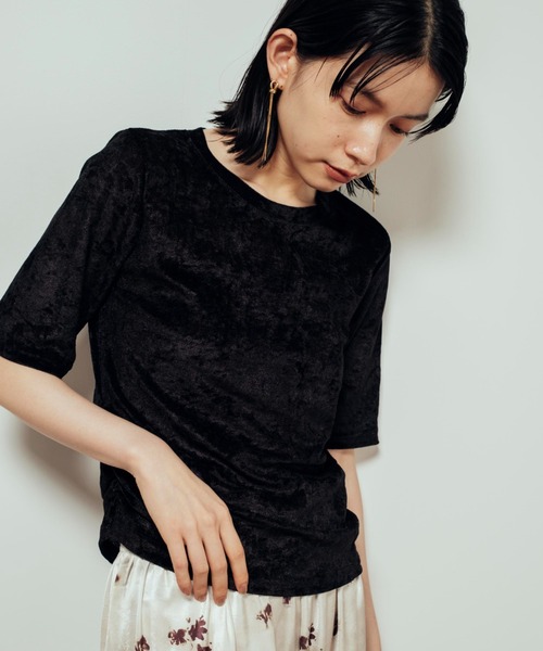 Shelly island（シェリーアイランド）の「ベロア半袖シャーリングTシャツ（Tシャツ/カットソー・レディース・ブラック/ホワイト・FREE）」の19枚目の写真