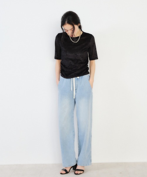 Shelly island（シェリーアイランド）の「ベロア半袖シャーリングTシャツ（Tシャツ/カットソー・レディース・ブラック/ホワイト・FREE）」の16枚目の写真