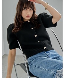 スポンジニットハーフスリーブカーディガン