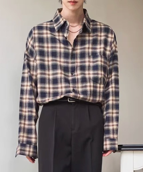 NOWLE(ノウル)の「【NOWLE】オンブレチェック ルーズフィット レギュラーカラー シャツ / TC素材(シャツ/ブラウス・メンズ・チェック・X-LARGE/LARGE/MEDIUM)」の3枚目の写真