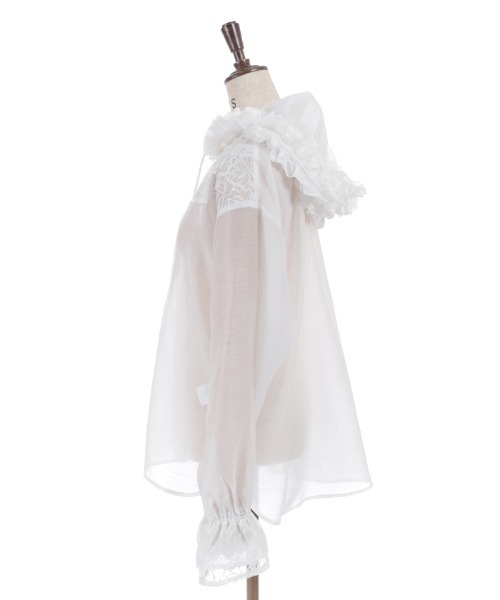 axes femme(アクシーズファム)の「フリルフードシアーシャツ(シャツ/ブラウス・レディース・ホワイト/サックスブルー/ブラック・FREE)」の5枚目の写真