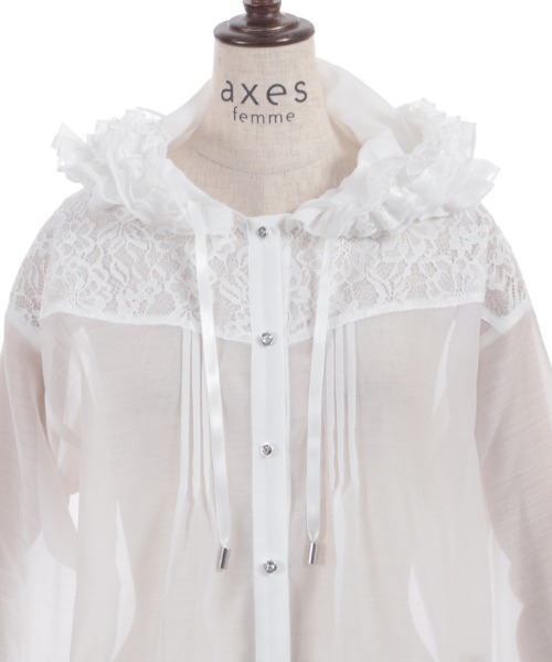 axes femme(アクシーズファム)の「フリルフードシアーシャツ(シャツ/ブラウス・レディース・ホワイト/サックスブルー/ブラック・FREE)」の7枚目の写真