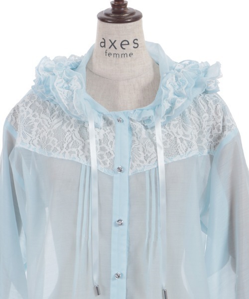 axes femme(アクシーズファム)の「フリルフードシアーシャツ(シャツ/ブラウス・レディース・ホワイト/サックスブルー/ブラック・FREE)」の15枚目の写真