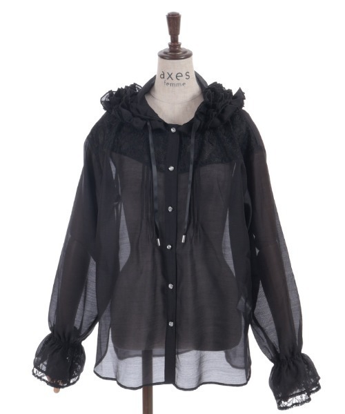 axes femme(アクシーズファム)の「フリルフードシアーシャツ(シャツ/ブラウス・レディース・ホワイト/サックスブルー/ブラック・FREE)」の19枚目の写真